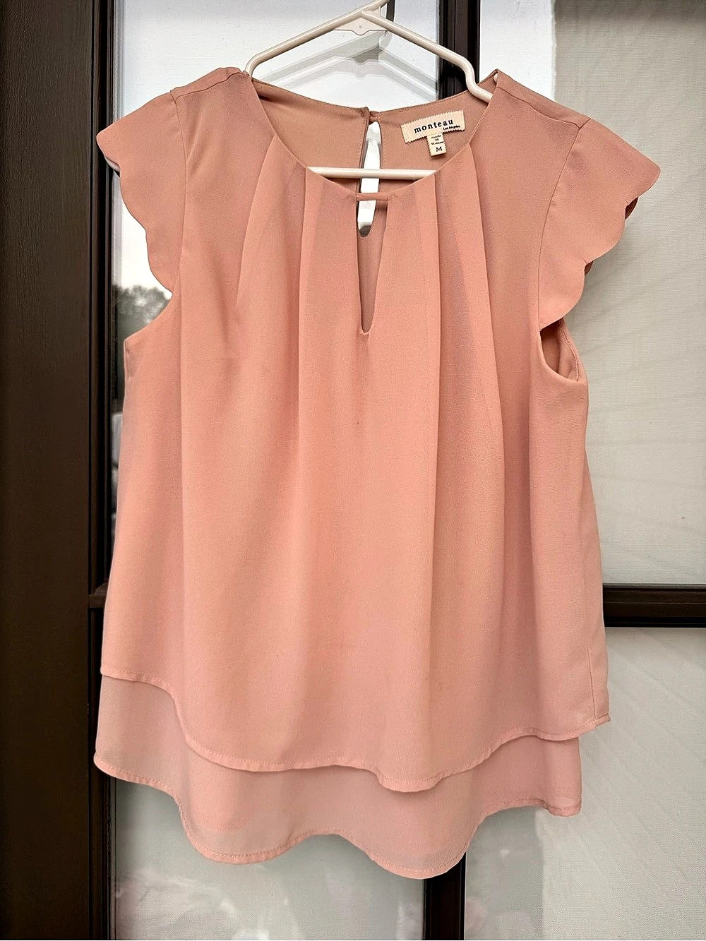 Monteau Pink Ruffle Sleeve Blouse Like New